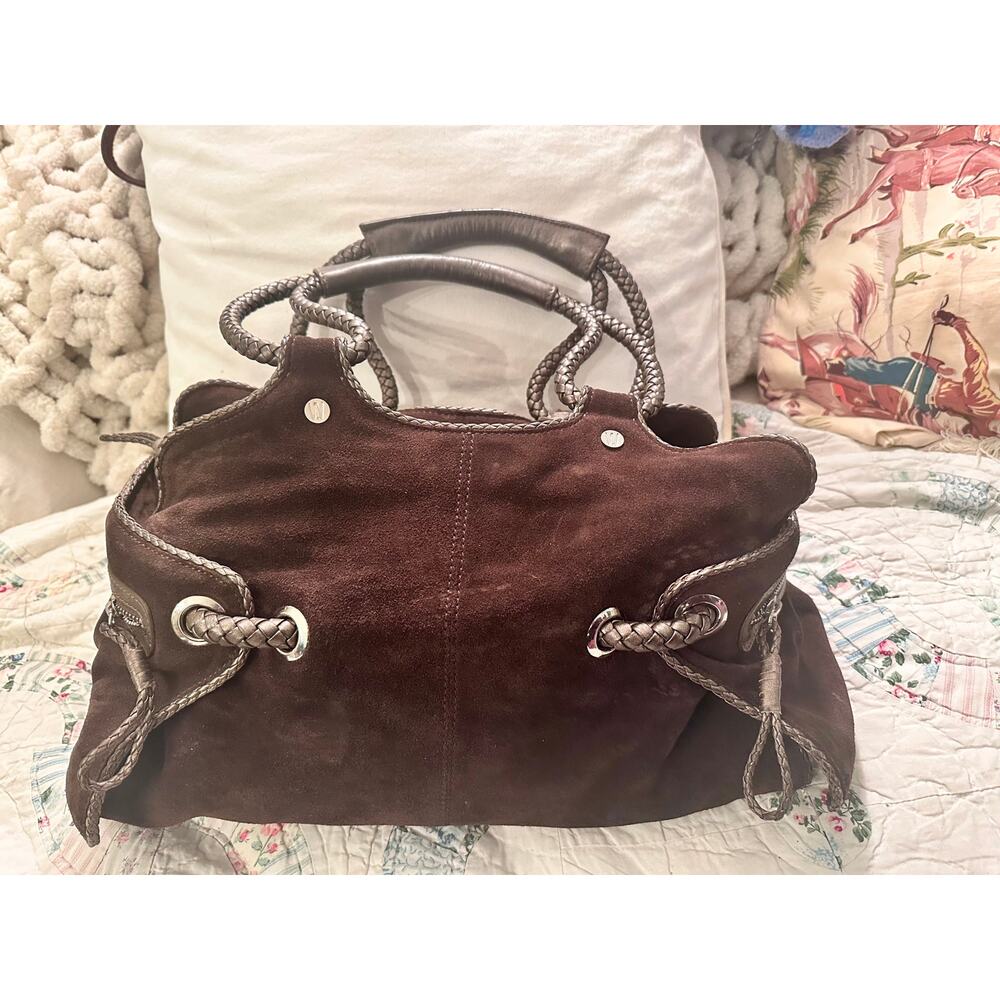 VINTAGE Y2K STUART WEITZMAN SLOUCHY SATCHEL BRAIDED LEATHER HANDLES